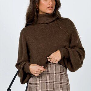 Princess Polly Cropped Turtleneck Sweater Brown S/M
